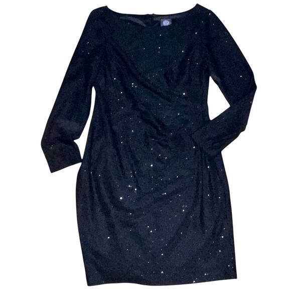 Vince Camuto Sequin Dress Sheath Ruched LBD - Picture 1 of 9